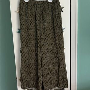 Eileen Fisher Olive Green Patterned Wide-Leg Pants S/P